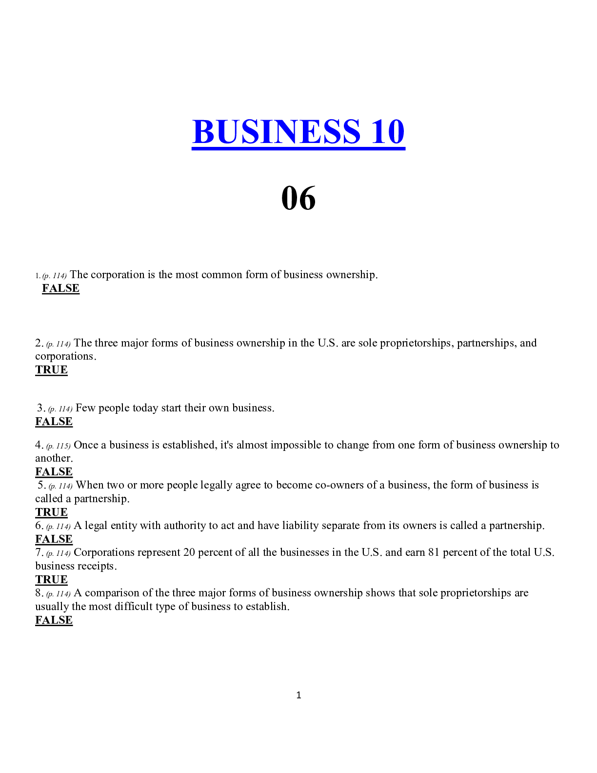 BUSINESS 10 06. All Answers Correct